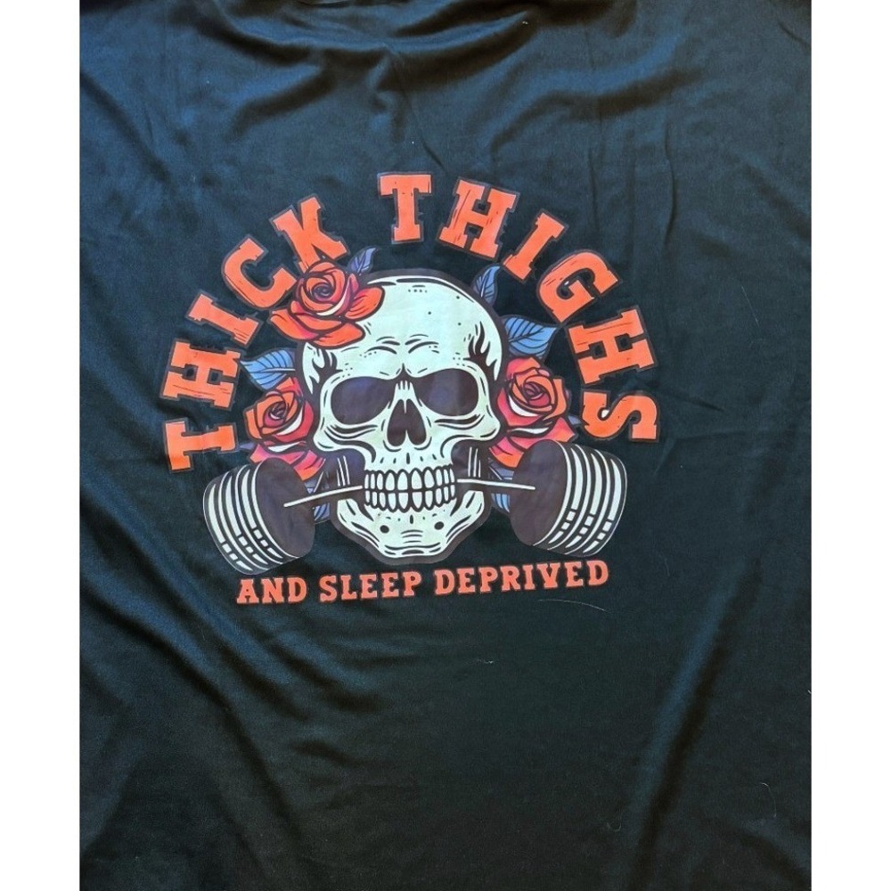 SHEIN Curve 0XL Thick Thighs Sleep Deprived Skull Graphic T-Shirt Black